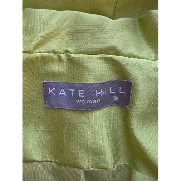 Kate Hill Blazer Women 20W Green 100% Silk Bow Front Jacket NWT Luxury Plus Size - Picture 6 of 9